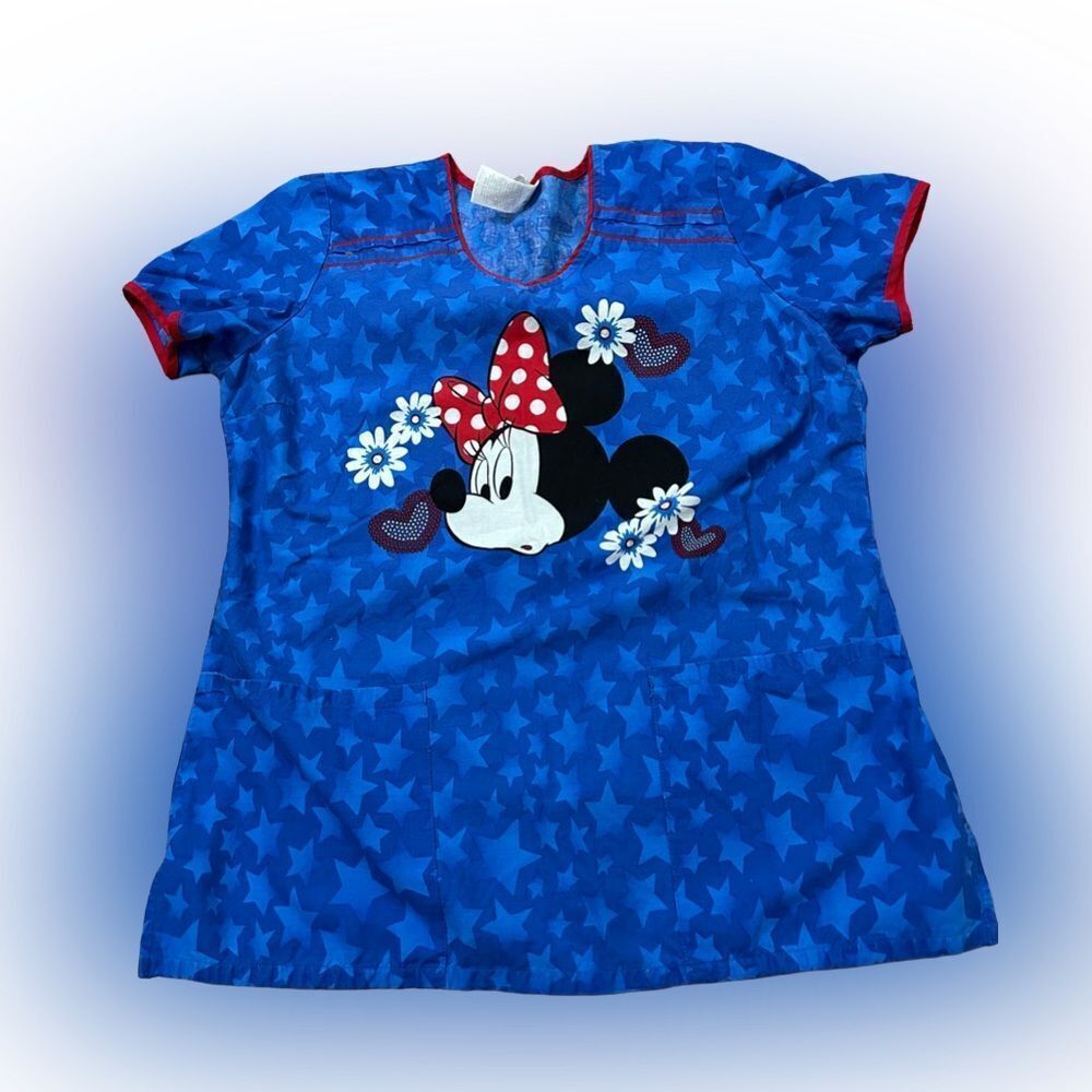 Disney Minnie Mouse Blue and Red Scrub Top